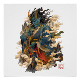 Póster Guerreiro Demônio Oni Azul | Mitologia Yokai Japon