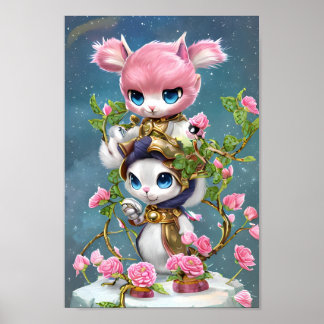 Poster Guerreiro do Bunny Cor-de-Rosa e Branco