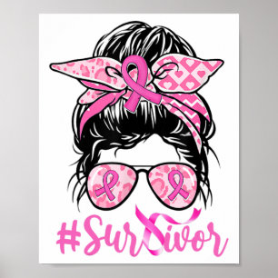 Poster Guerreiro do Câncer de Mama Laço Rosa Bun Desgrenh