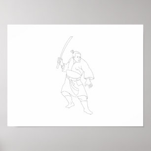 Póster Guerreiro do samurai com espada de Katana