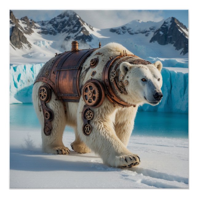 Póster Guerreiro do Urso Polar Steampunk (Frente)