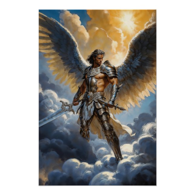 Póster Guerreiro Dourado do Arcanjo Miguel Céu (Frente)