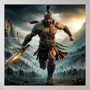 Poster Guerreiro Épico de Bronze Heróico Carregando Arte