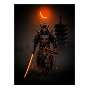 Póster Guerreiro Futurista Samurai Ciberpunk