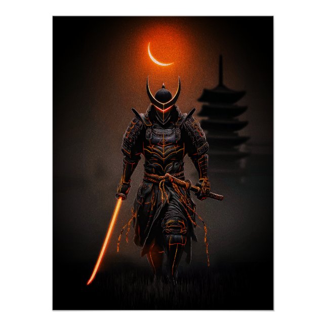 Póster Guerreiro Futurista Samurai Ciberpunk (Frente)