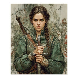 Póster Guerreiro Maiden com Espada - Medieval Fantasy Pos