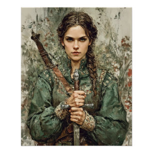 Póster Guerreiro Maiden com Espada - Medieval Fantasy Pos