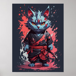Poster Guerreiro Ninja Gato Cinza Aquarela Legal