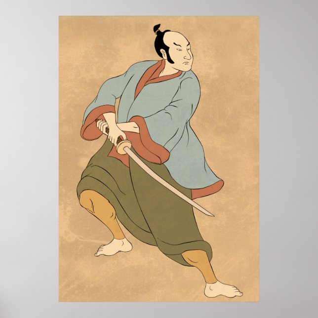 Poster guerreiro samurai com luta de espadas katana (Frente)