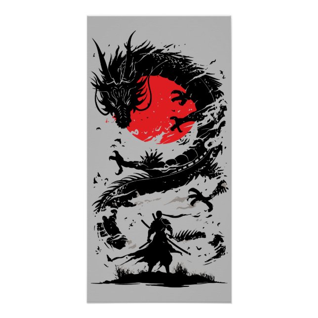 Póster Guerreiro Samurai e Batalha de Dragão (Frente)