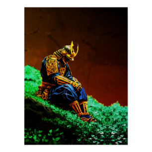 Póster Guerreiro Samurai em Armadura Dourada – Épico Japo