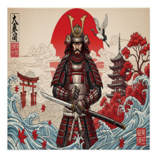 Póster Guerreiro Samurai Japonês 