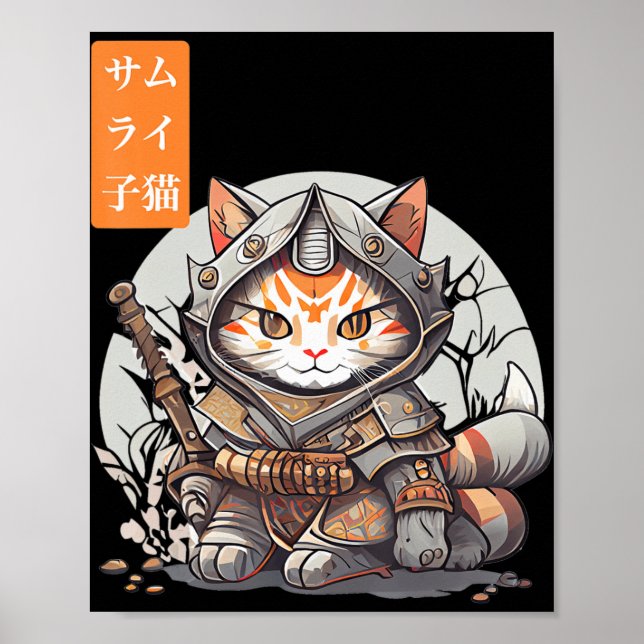 Poster Guerreiro Samurai Japonês Kawaii Cat Anime Lover (Frente)