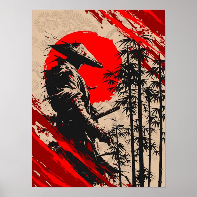 Poster Guerreiro Samurai Japonês Lavagem Tinta (Frente)