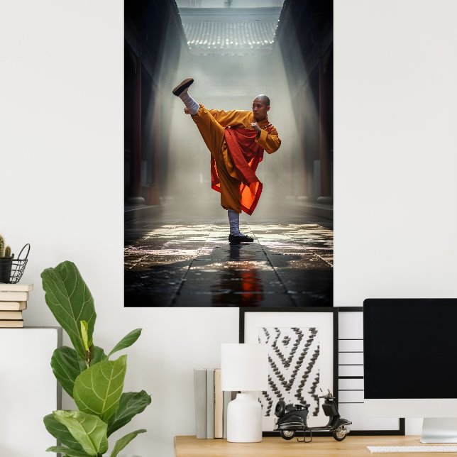 Poster Guerreiro Shaolin Kung Fu (Escritório em casa)