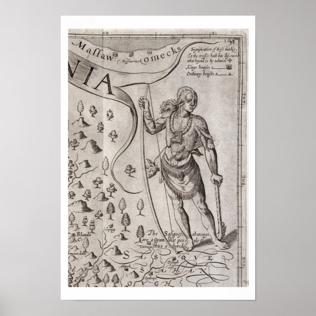 Poster Guerreiro Susquehannock, detalhes do Mapa da Virgí (Frente)