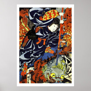 Póster Guerreiro Ukiyo-e Woodblock do samurai