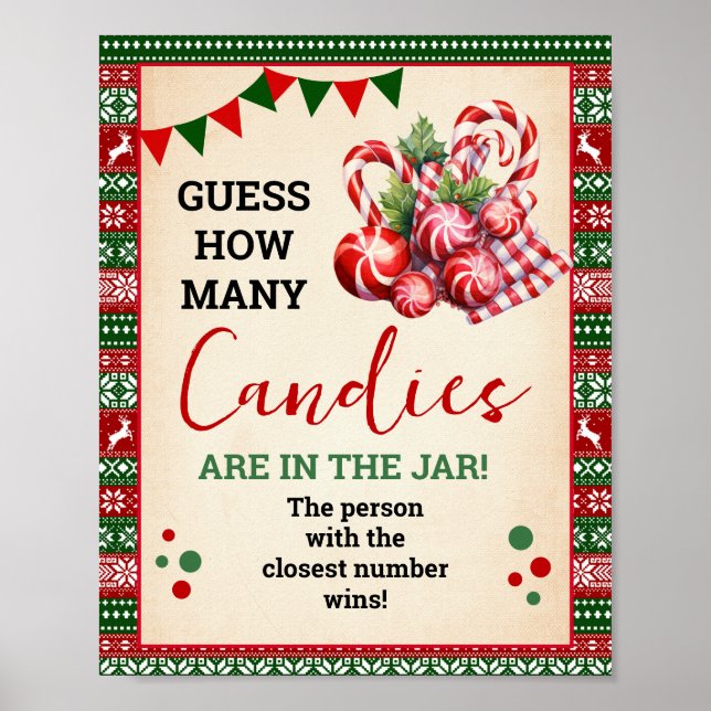 Poster Guess How Many Candies Game Ugly Sweater Sign (Frente)