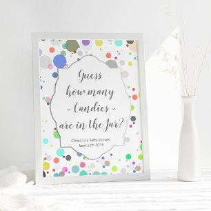 Poster Guess How Many Candies Multicolor Baby Shower