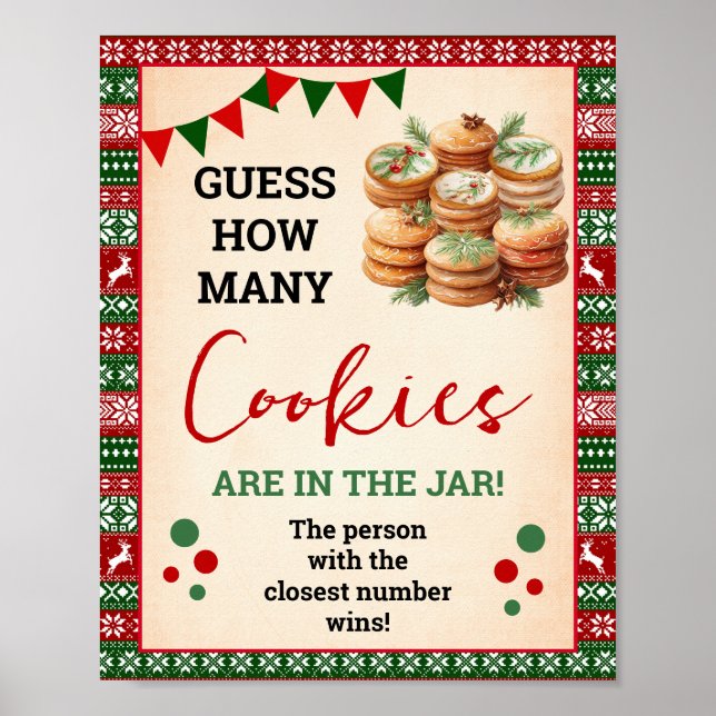 Poster Guess How Many Cookies Game Ugly Sweater Sign (Frente)