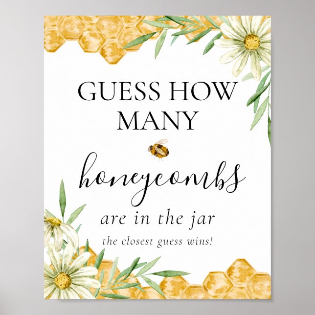 Poster Guess How Many Honeycomb Bee Bridal Shower Game (Frente)