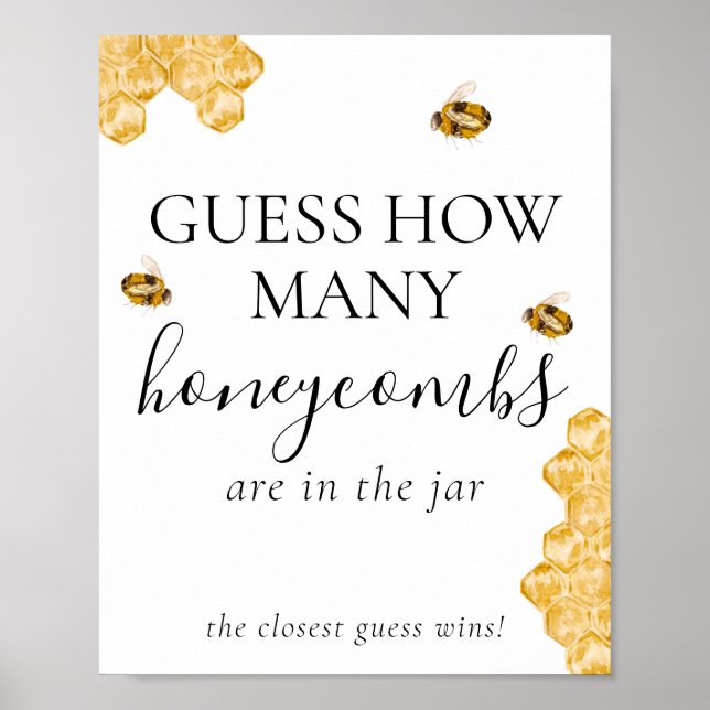 Poster Guess How Many Honeycomb Bee Bridal Shower Game  (Frente)