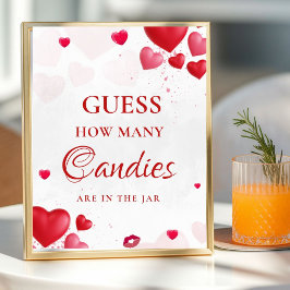 Poster Guess how many Kisses valentine Bridal Shower Sign