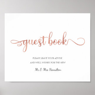 Poster "Guest Book" rosa dourado Simples Sinal de Casamen
