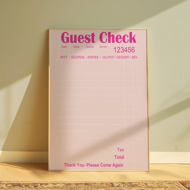 Poster Guest Check Wall Art, Kitchen Aestic Art, Rosa (Guest Check Wall art)
