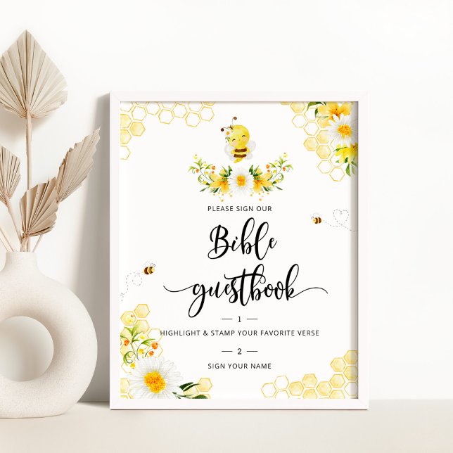 Poster Guestbook de abelha Floral de Watercolor (Criador carregado)