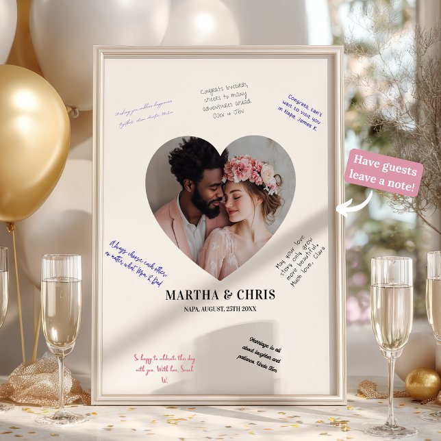 Poster Guestbook de Assinatura de Casamento de Foto do Co (Modern Heart Photo Wedding Signature Guestbook)