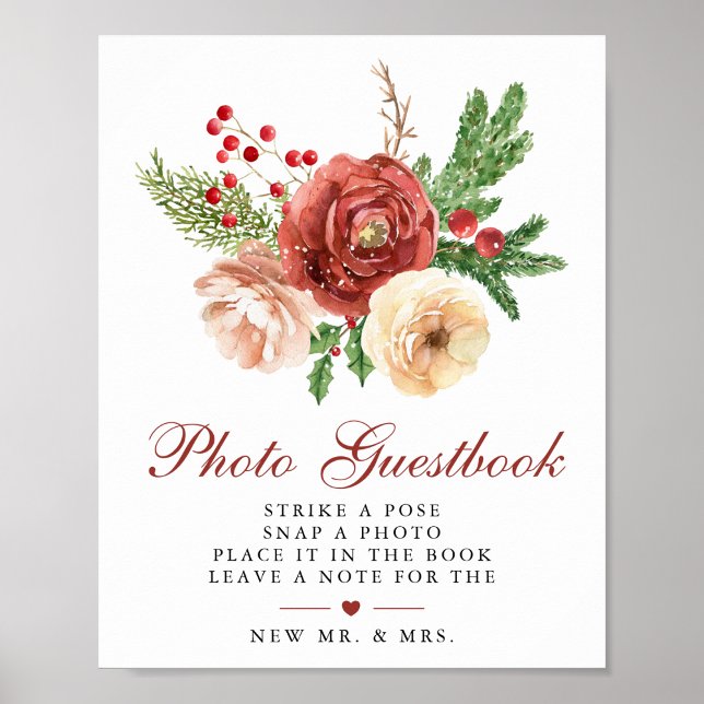 Poster Guestbook de Casamento de Folhagem Floral de Natal (Criador carregado)