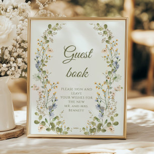 Poster Guestbook de Casamento de Pastel de Flor Selvagem