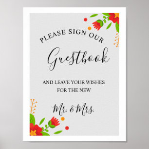 Poster Guestbook de Casamento Floral Moderno Minimalista