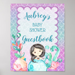 Poster Guestbook de Chá de fraldas de Sereia Rosa Púrpu