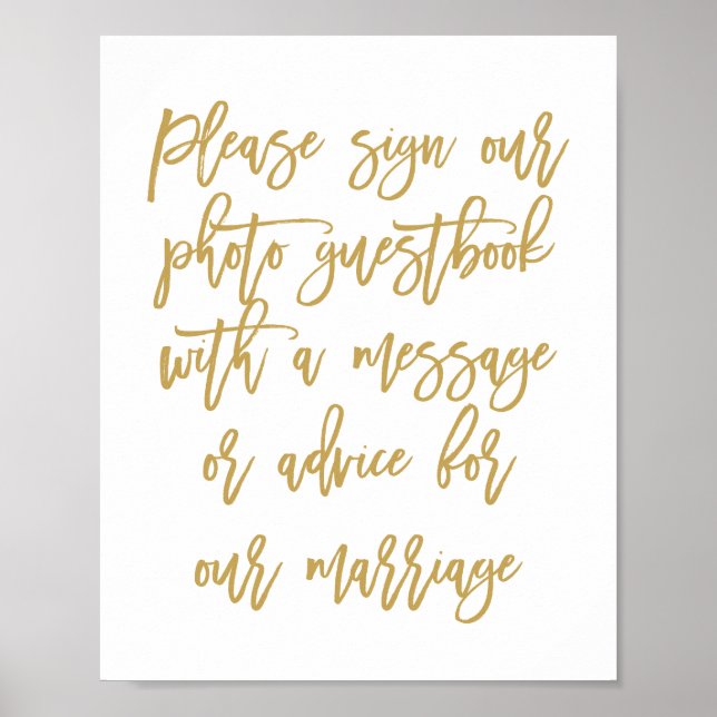 Póster Guestbook de Foto de Casamento com Letra Chic Mão (Frente)