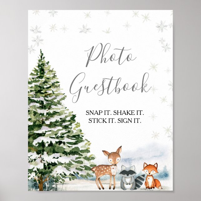 Poster Guestbook de fotos do Evergreen Animal Winter Oned (Frente)