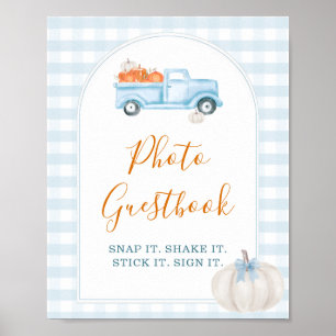 Poster Guestbook de Pequeno Caminhão Azul Gingham Foto