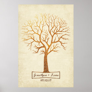 Póster Guestbook Dourado rústico do casamento de