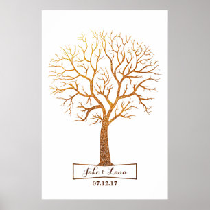 Poster Guestbook Dourado rústico do casamento de