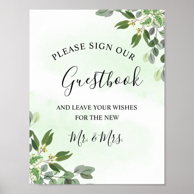 Poster Guestbook Eucalyptus Greenery Succulent (Frente)