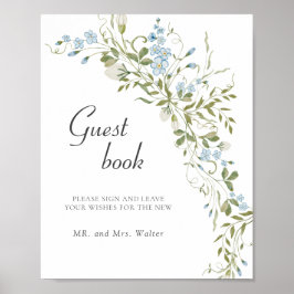 Poster Guestbook primavera Wildflower Azul Verde