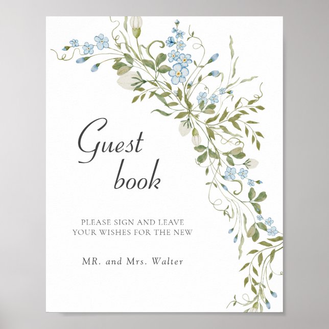 Poster Guestbook primavera Wildflower Azul Verde (Frente)