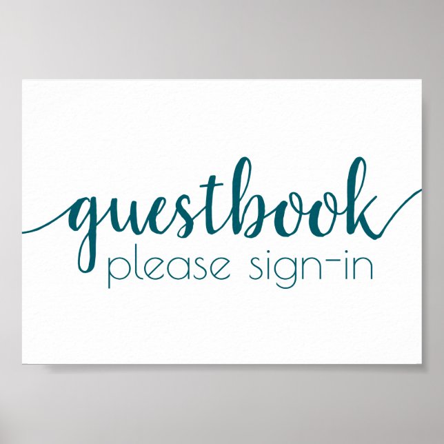 Poster Guestbook simples | Símbolo de Evento Teal Aqua (Frente)