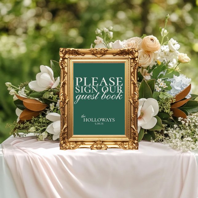 Poster Guia de Casamento Verde do Elegante Script Sage (Elegant Script Sage Green Wedding Guestbook)