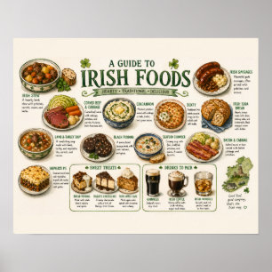 Poster Guia de Comida Irlandesa Ilustração Culinária Trad