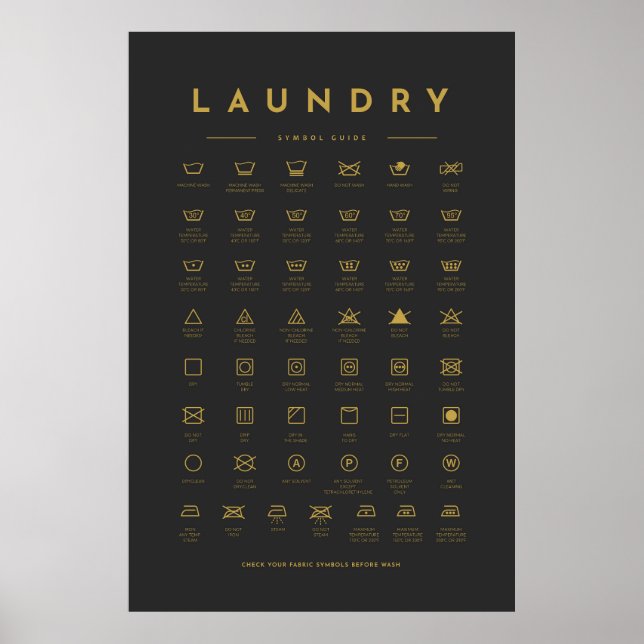 Poster Guia de Símbolos de Lavanderia Cuidados Gold (Frente)