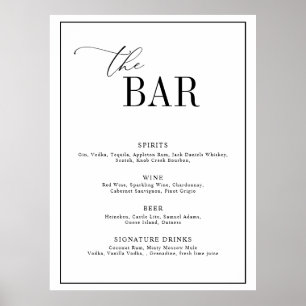 Poster guião elegante menu bar de casamento preto e branc
