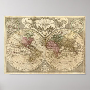 Póster Guillaume de L'Isle 1690 Mapa do Mundo
