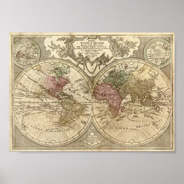 Póster Guillaume de L'Isle 1690 Mapa do Mundo (Frente)